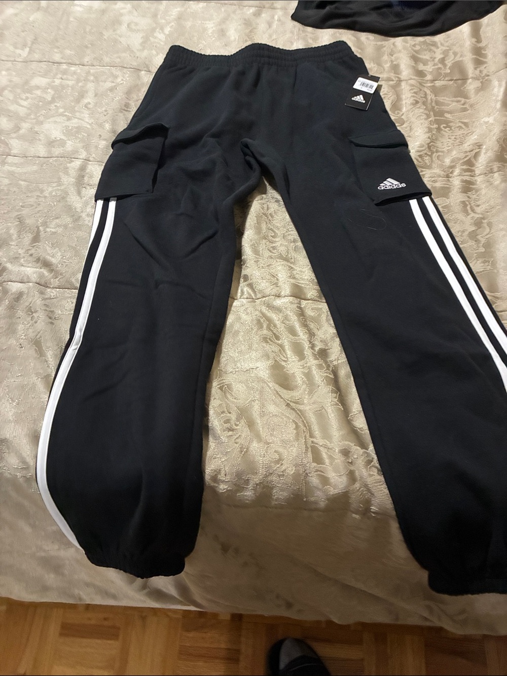 adidas Black Jogger Sweatpants with White Side Stripes